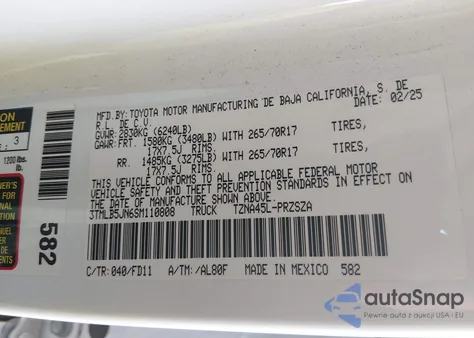 2025 Toyota Tacoma Trd Off Road z USA, uszkodzony, nr VIN 3TMLB5JN6SM110808